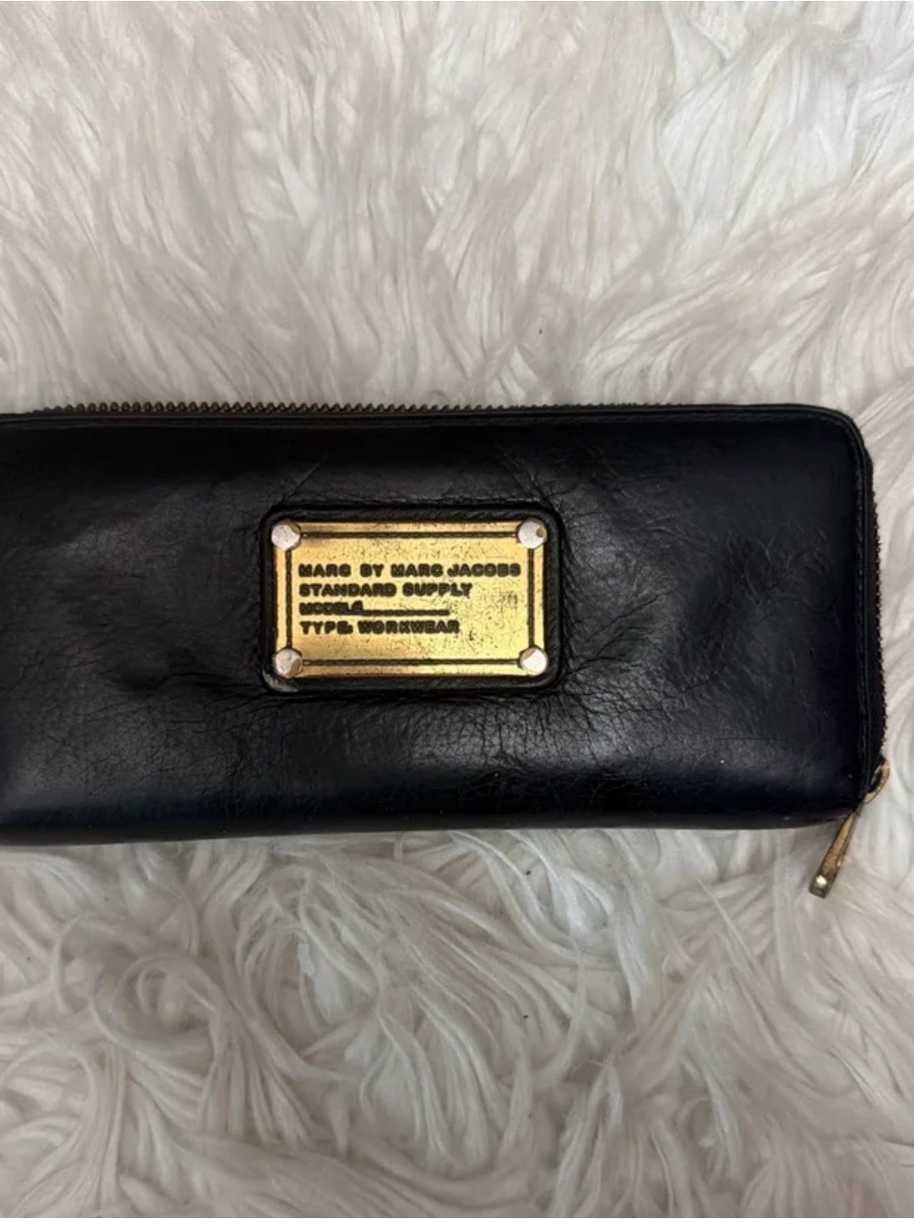 Marc by Marc Jacobs Black Leather Zip Card Holder with Gold Plaque